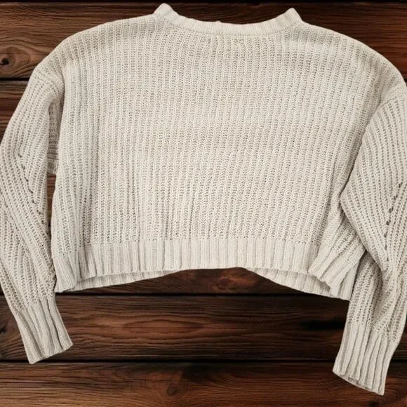 American Eagle Cream Cropped Chunky Knit Sweater XS Oversized Cozy Layer - Picture 2 of 10